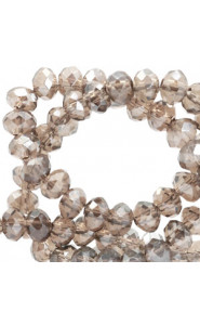 Faceted glass beads 4x3mm disc Greige rose-pearl shine coating